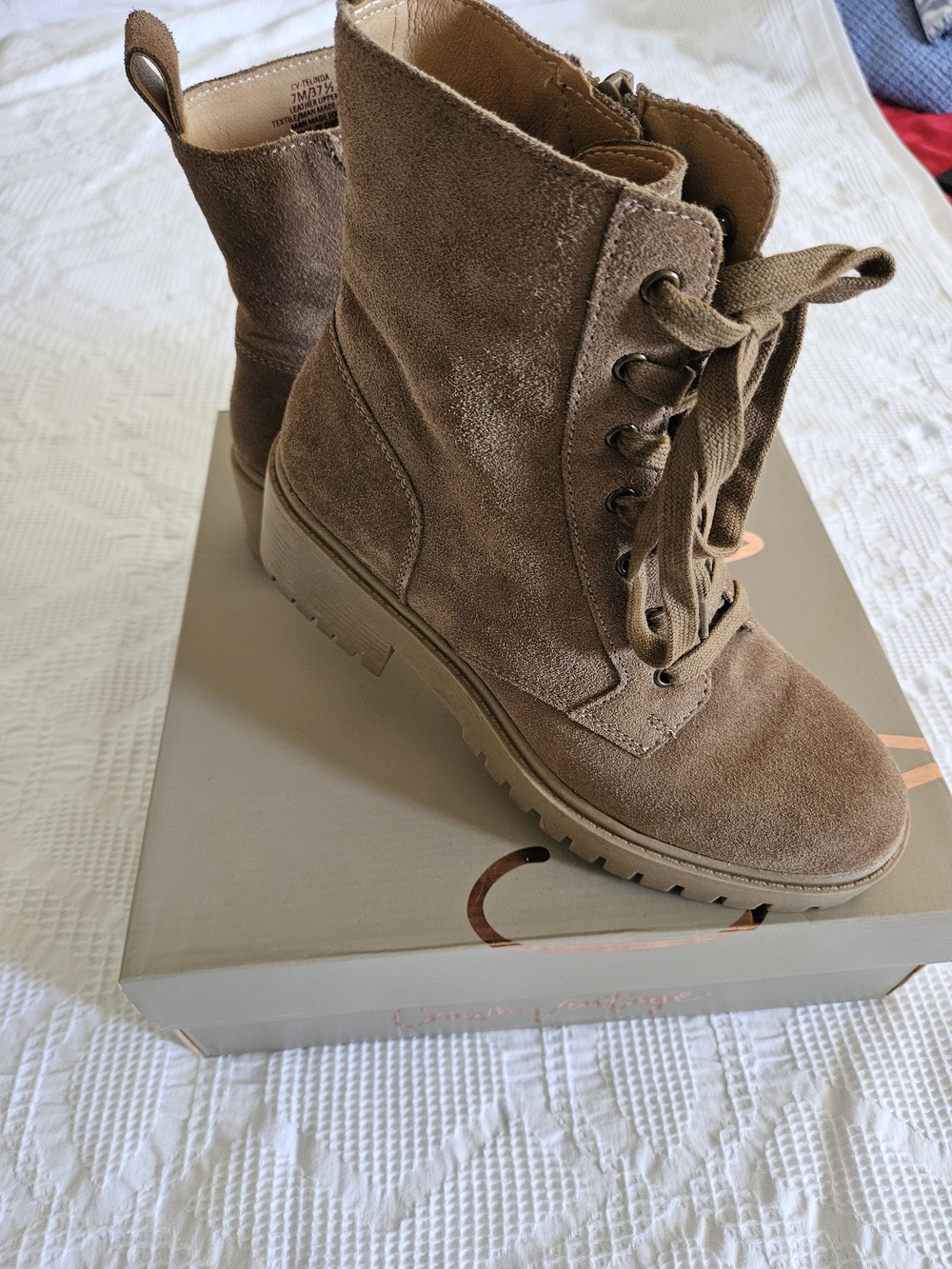 Crown Vintage Telinda Suede Leather Combat Boots Brown Sz 7M Like New - Picture 4 of 12